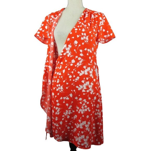 J.Crew Red and White Floral Printed Wrap Dress Size 2 Fall - Picture 4 of 7